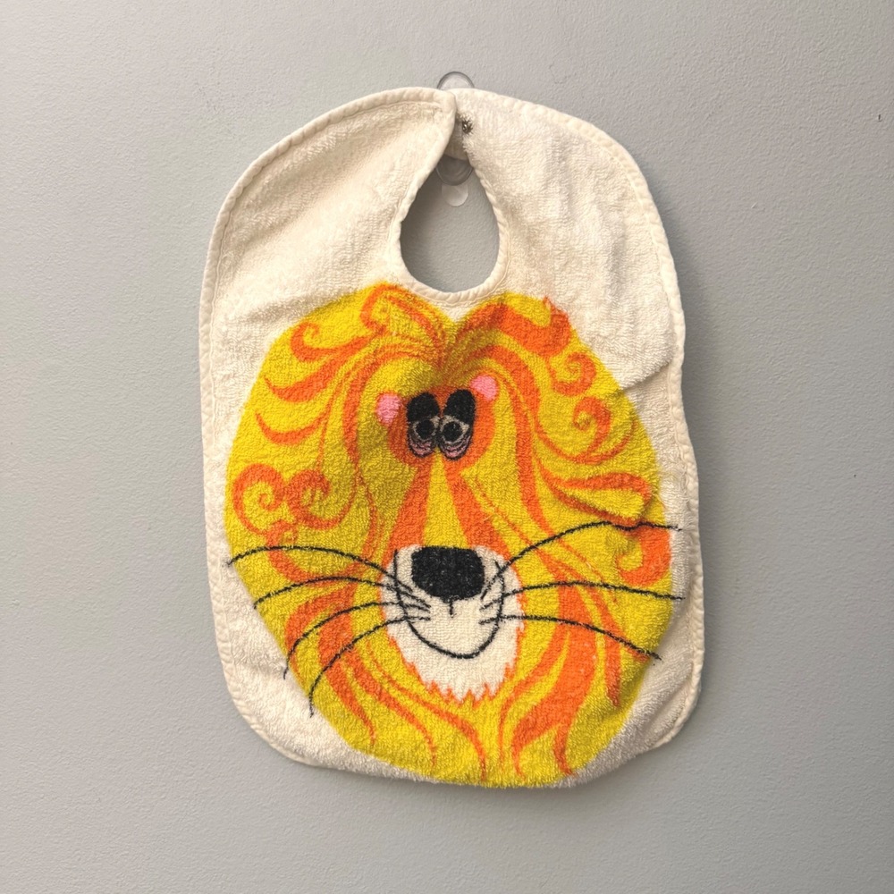 Vintage 70s Kleinerts Lion Terrycloth Baby Bib